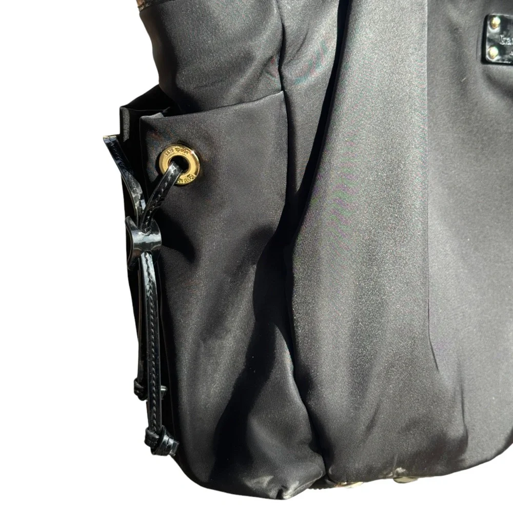 kate spade black nylon shoulder bag with logo plaque
